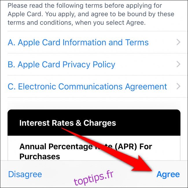 iPhone Wallet Lire et accepter les termes et accords