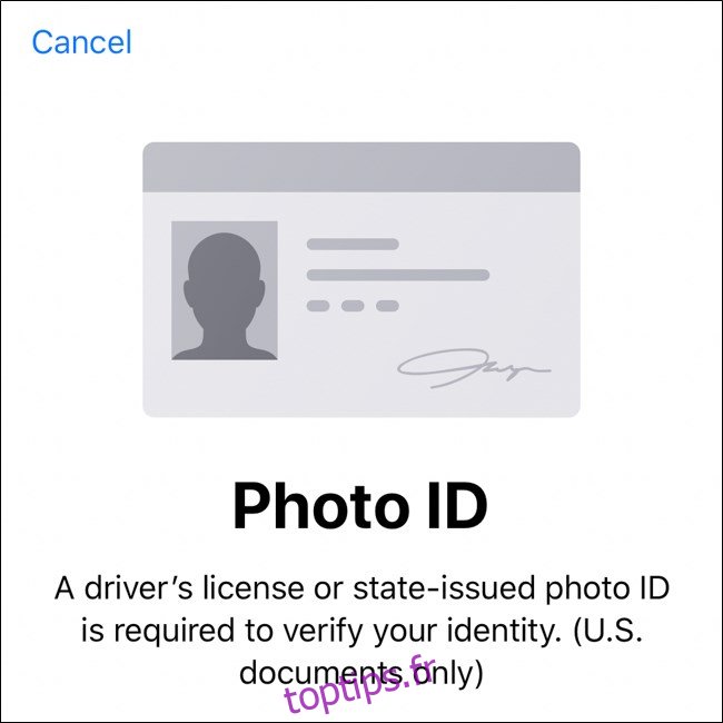 Numérisation du portefeuille iPhone recto et verso de la photo d'identité