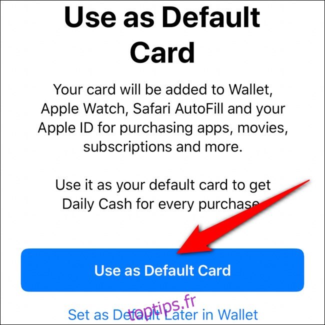 iPhone Wallet Utiliser la carte Apple par défaut