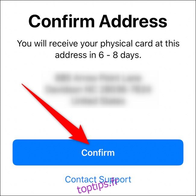 iPhone Waller App Confirmer l'adresse d'expédition de la carte Apple