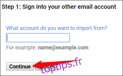 Saisissez l'adresse e-mail à partir de laquelle vous souhaitez migrer les e-mails, puis cliquez sur 