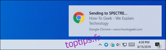Une notification de bureau Windows pour envoyer un onglet Chrome à un autre appareil
