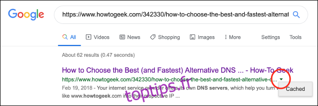 Cliquez sur la flèche orientée vers le bas à côté de l'adresse Web dans les résultats de recherche Google, puis cliquez sur 