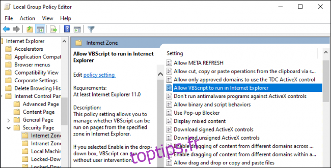 Activation de VBScript dans Internet Explorer via la stratégie de groupe