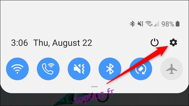Icône des paramètres de l'ombre de notification Samsung Galaxy Note 10 Plus