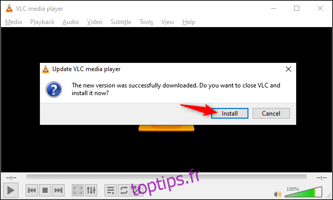 Dire à VLC d'installer une mise à jour