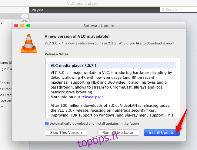 Installation des mises à jour dans VLC sur macOS
