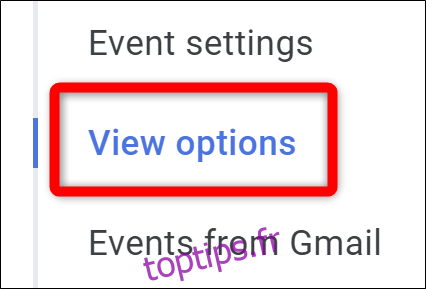 Google Agenda Sélectionnez Afficher les options