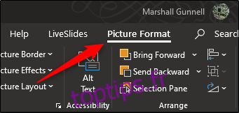 L'onglet Format de l'image dans PowerPoint. 