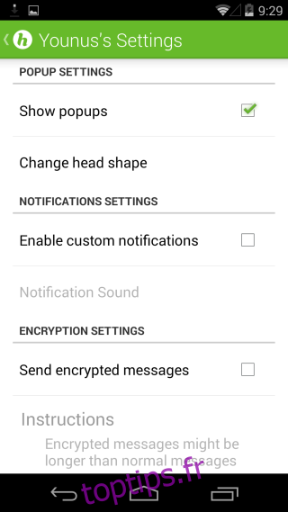 notifications de contact