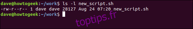 ls -l new_script.sh dans une fenêtre de terminal