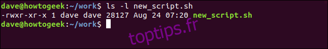 ls -l new_script.sh dans une fenêtre de terminal