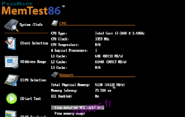 Le logiciel de vérification de l'état de la mémoire RAM memtest86.