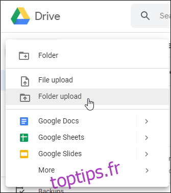 Options de téléchargement de fichiers ou de dossiers Web Google Drive