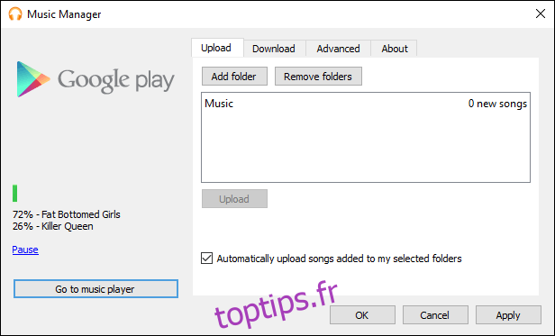 Gestionnaire de musique Google Play avec téléchargement de musique
