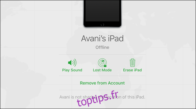 Options disponibles pour localiser l'iPad