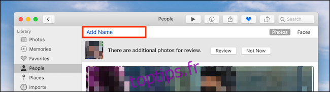 Cliquez sur Ajouter un nom dans l'application Photos sur Mac