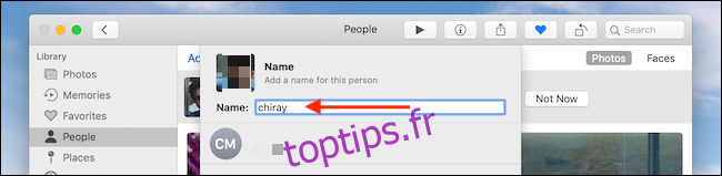 Ajouter un nom dans la zone de texte dans l'application Photos sur Mac