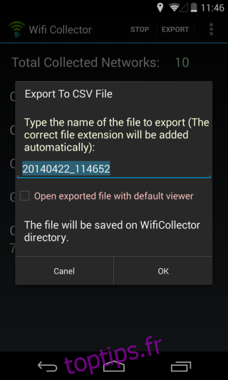 Nom du fichier Wifi Collector_Export