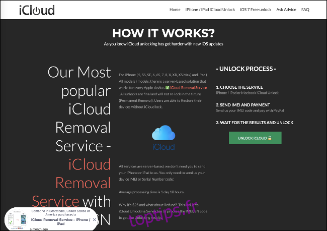 Le site Web du service de suppression iCloud.