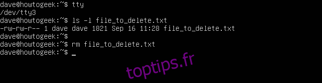 Fichier supprimé sans message d'erreur dans une fenêtre de terminal