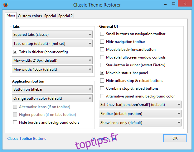 Restaurer le thème classique Firefox 29_Menu de restauration du thème classique