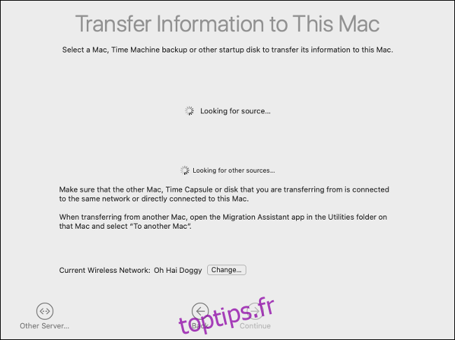 L'assistant de migration macOS.