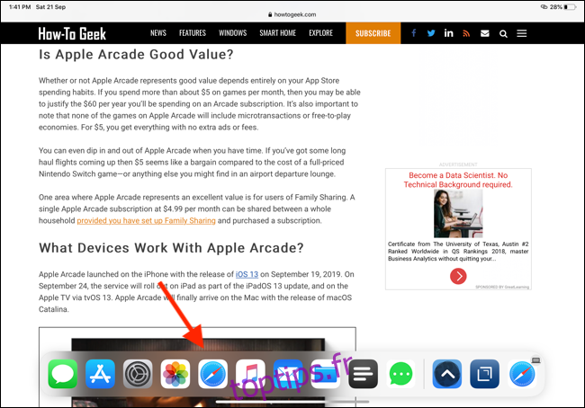 Appuyez sur l'icône Safari depuis le Dock pour ouvrir l'application Safari Expose