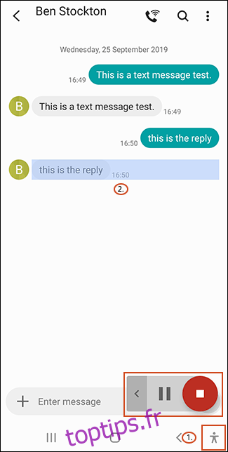 Texte dans l'application Sélectionner pour parler dans une case bleue pour indiquer qu'il est lu à voix haute.