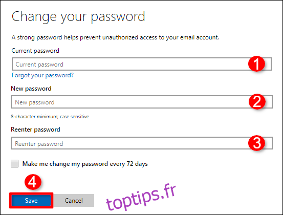 Modifier votre mot de passe Confirmer le compte Windows