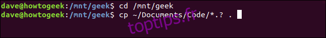 cp ~ / Documents / Code / *.? . dans une fenêtre de terminal