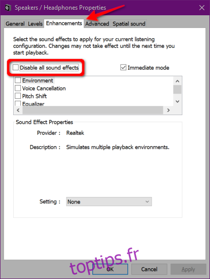 Windows 10 désactiver les effets sonores