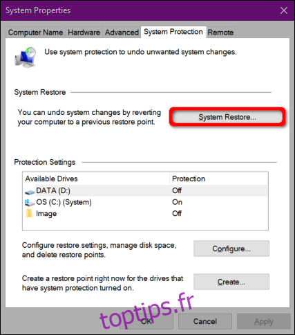 Restauration du système de démarrage de Windows 10