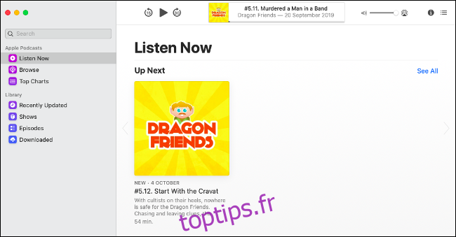 Nouvelle application Podcasts dans macOS Catalina