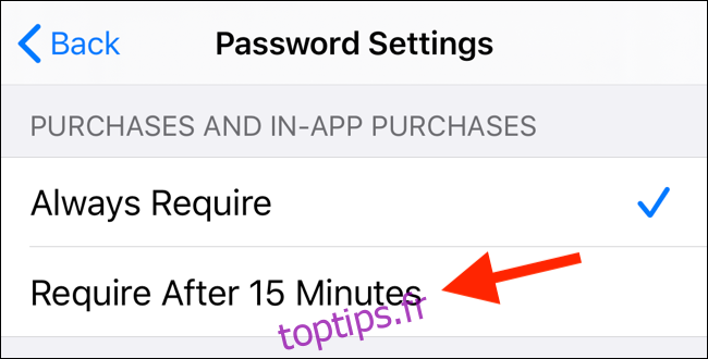 Modifier les paramètres de mot de passe pour l'App Store
