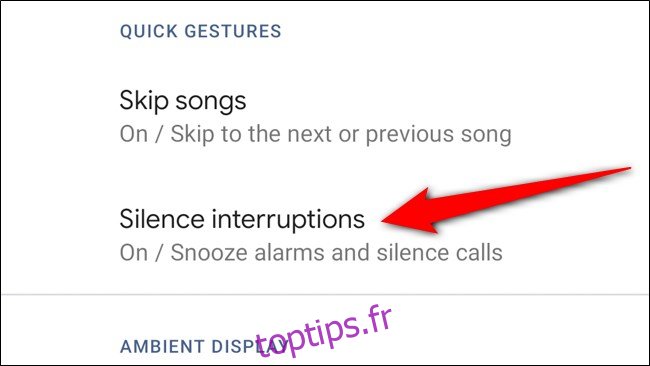 Google Pixel 4 Sélectionnez les interruptions de silence