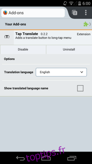 Appuyez sur Traduire la langue