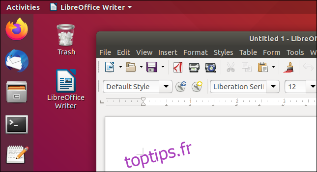 Raccourci sur le bureau de LibreOffice Writer.