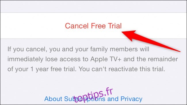 Apple iPhone App Store Appuyez sur Annuler l'essai gratuit