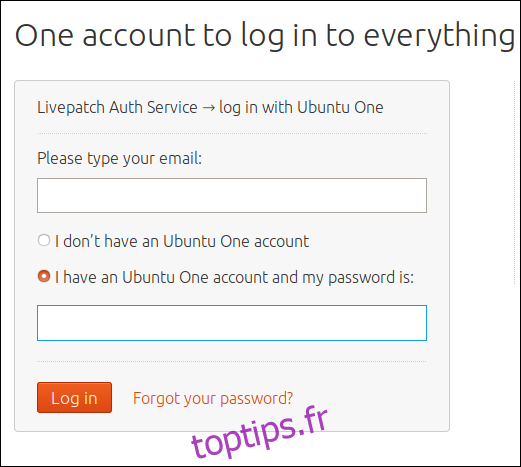 Page Web de connexion à Ubuntu One