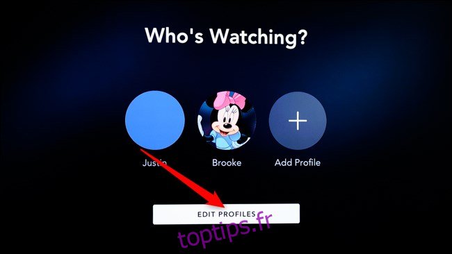Disney + Smart TV Cliquez sur Modifier les profils