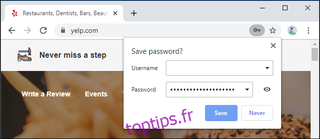Google Chrome propose d'enregistrer un mot de passe.