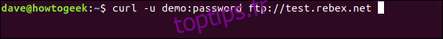 curl -u demo: mot de passe ftp://test.rebex.net dans une fenêtre de terminal