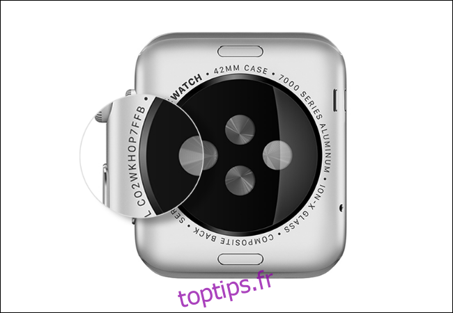 Trouvez le numéro de série de l'Apple Watch sur le boîtier arrière