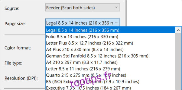 Format de papier de télécopie et de numérisation Windows