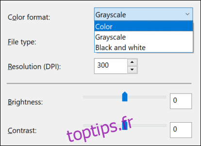Format de couleur de télécopie et de numérisation Windows