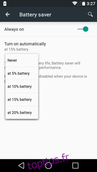 options d'économie de batterie