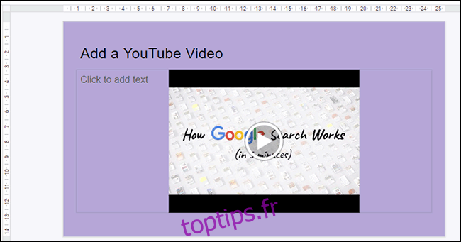 Une vidéo YouTube insérée dans une présentation Google Slides