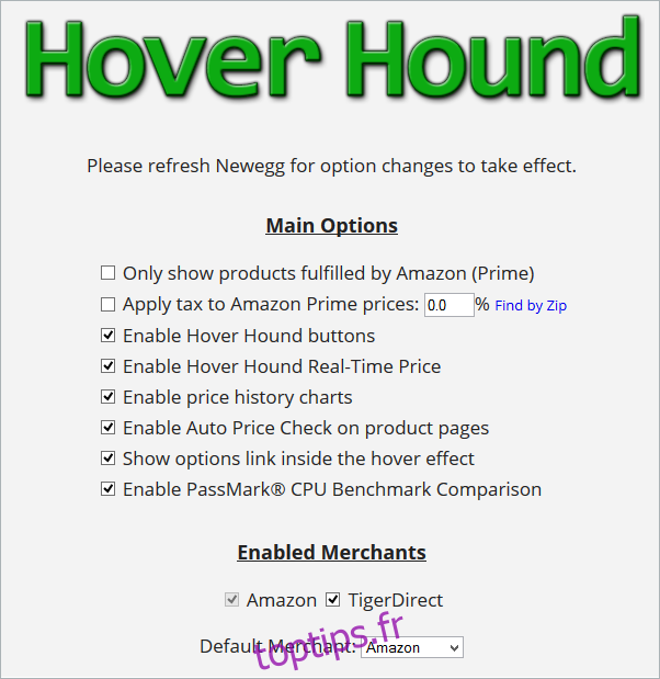 Options de Hover Hound