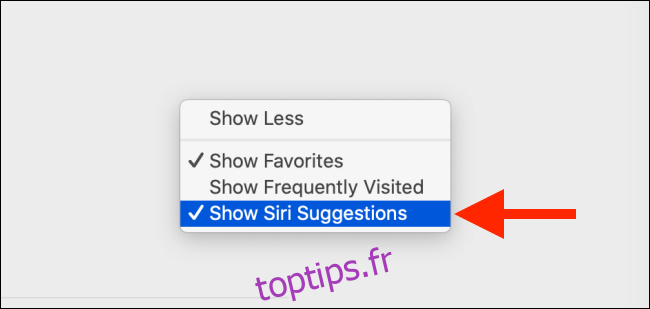 Décochez l'option Afficher les suggestions Siri sur Mac